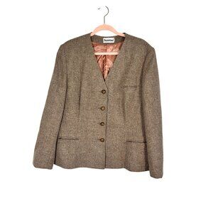 Retro Wool Blazer M Tan Classic Chic Preppy Work Wear Neutral Festive Holiday